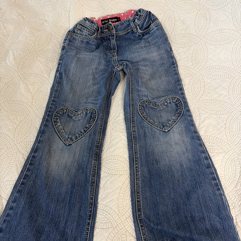 Mini Boden Girls' Blue Heart-Knee Jeans